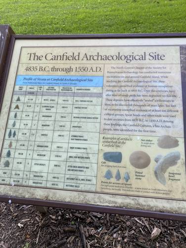 Native American artifact information about the Canfield Island archaeological site