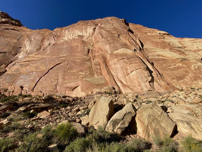 Rock wall with Capitol Reef Petroglyphs