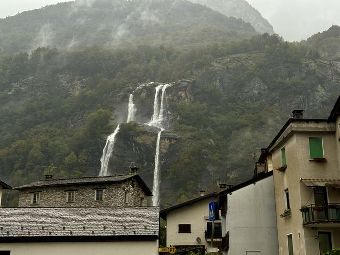 Waterfall Acquafraggia as seen from town