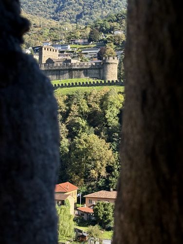 A view of Montebello Castle from portholes in Castel Grande