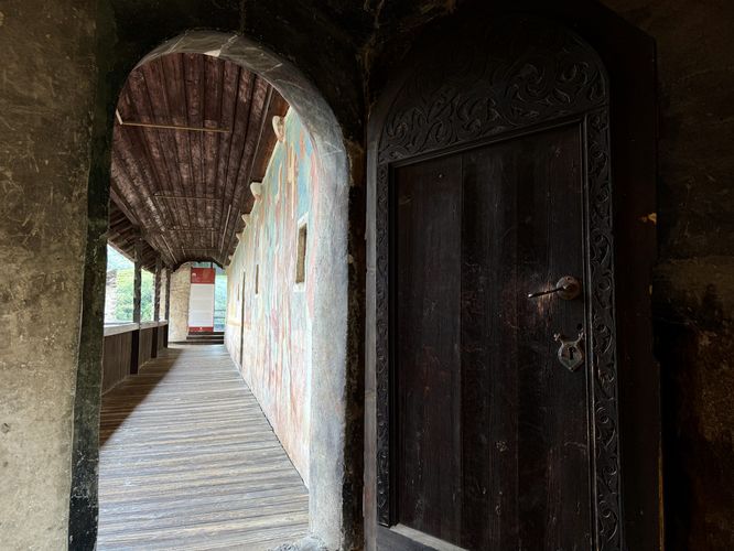 A view along the raised balcony of the Summer Palace as seen from the Castel Roncolo kitchen