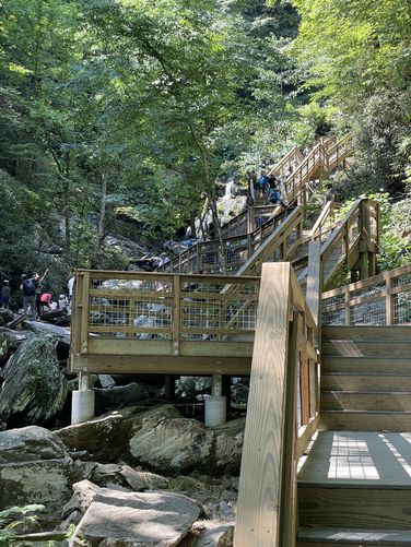 Staircase leads to Upper Falls at Catawba Falls