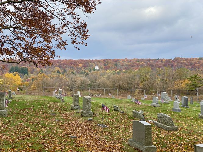 View of the Assumption of the Blessed Virgin Mary church and St. Igntius Cemetery (Centralia)