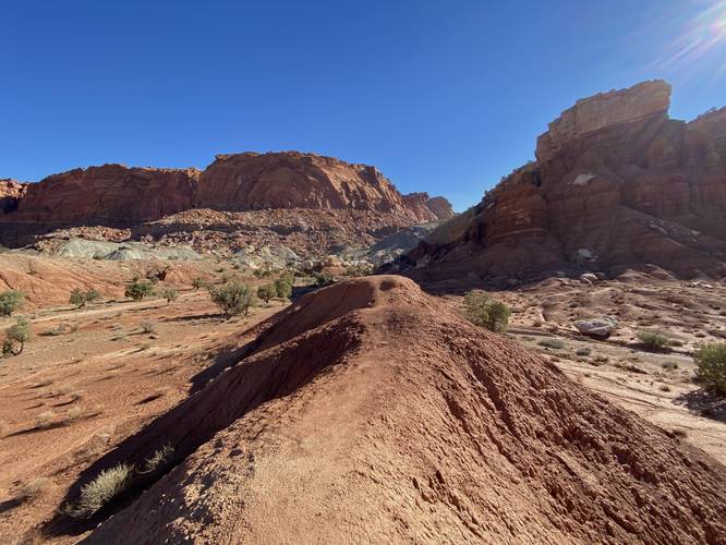 Dirt mounts provide a view of Chimney Rock and the surrounding area