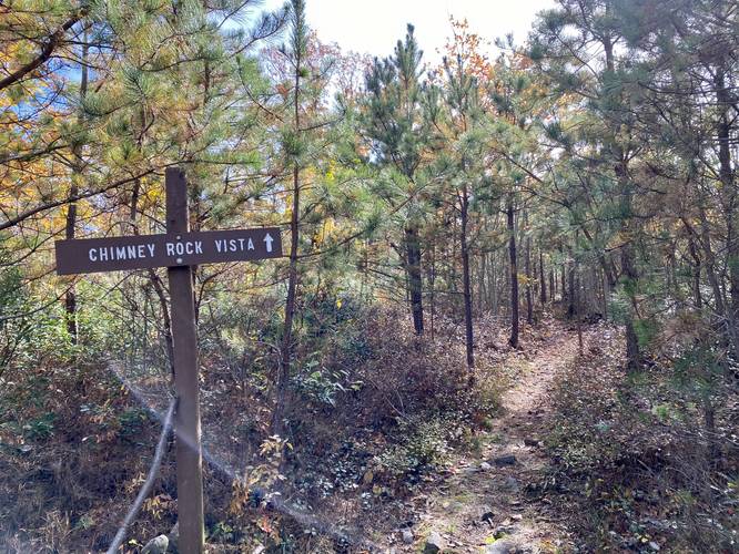 Chimney Rock Vista trail sign - follow the yellow blazes