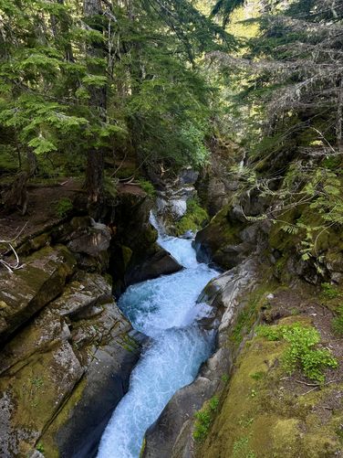 View of the hidden Upper Christine Falls waterfalls (turquoise)