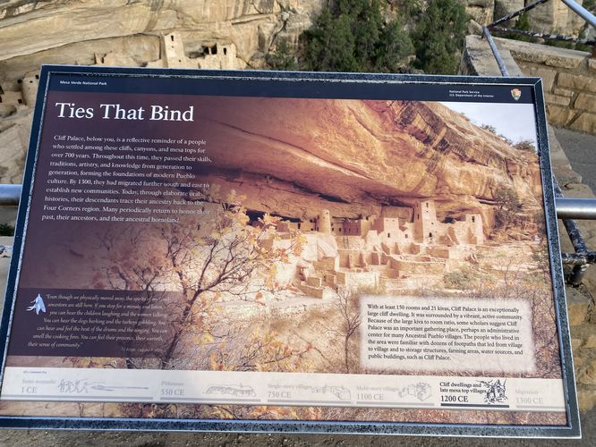 Ties That Bind: info kiosk on the Cliff Palace's history (1200 CE)