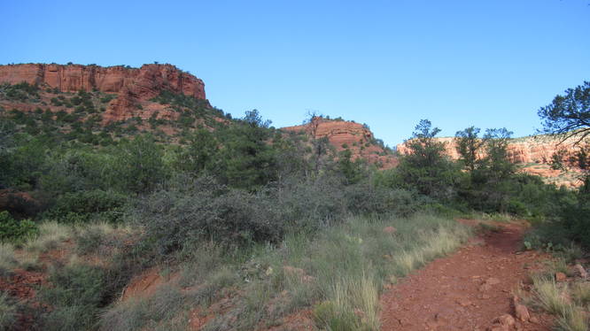 Distant view of the red rocks surrounding the area
