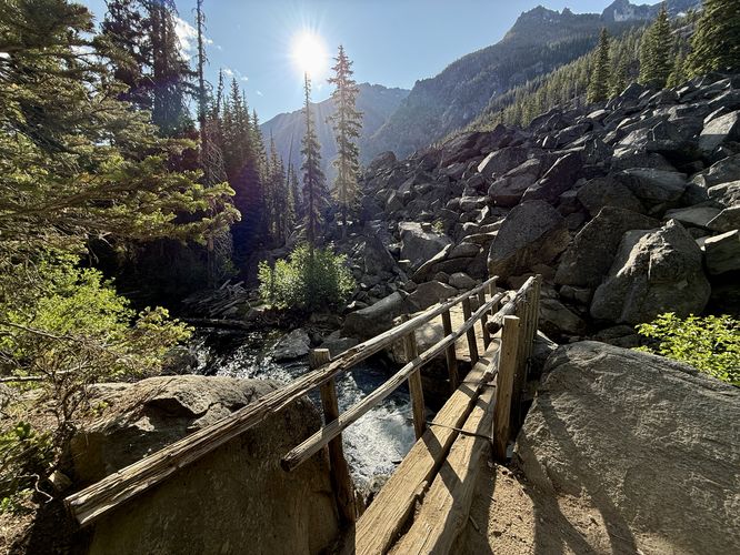 Footbridge crossing into the boulder field