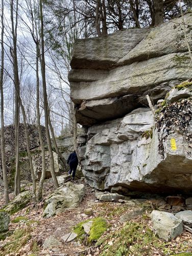 Hiking through the rock ledgs and boulders