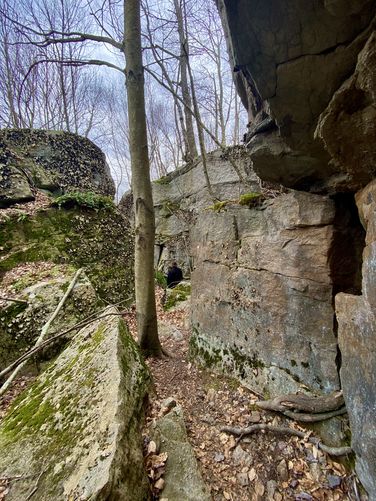 Hiking through rock ledges