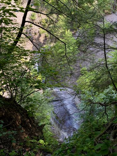 Large waterfalls in Conklin's Gully, located 200-feet below