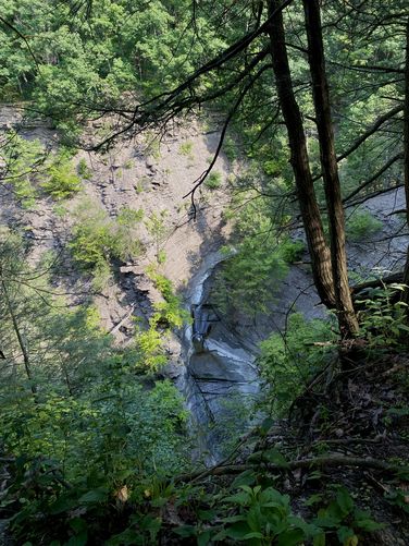 Large waterfalls in Conklin's Gully, located 200-feet below