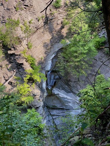 Large waterfalls in Conklin's Gully, located 200-feet below