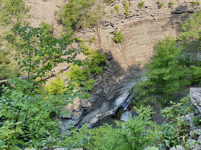 Waterfall in the gorge below, located ~160-feet down