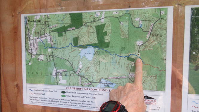 Map at kiosk shows the trail directly across from intersection, its actually UP the road a bit