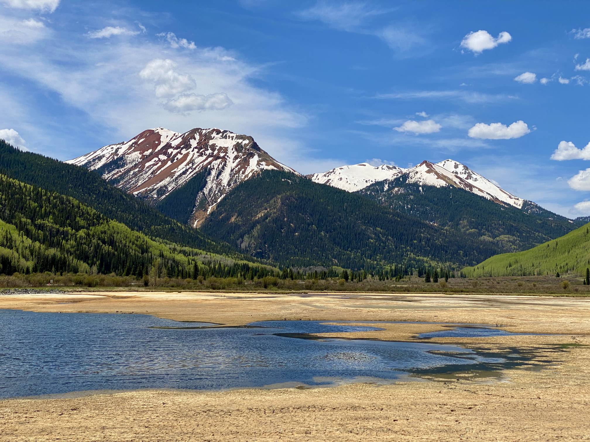 View of Brown Mountain, Red Mountain #1, Red Mountain #2, and Crystal Lake - Explore Colorado's Million Dollar Highway on MyHikes.org