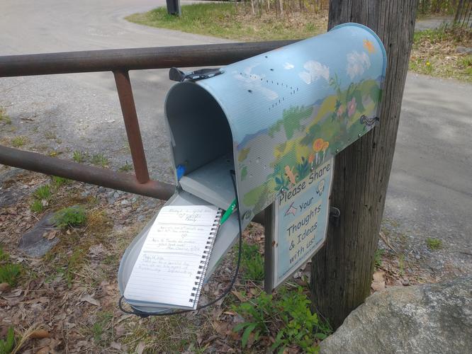 When you end your visit leave your comments at the guestbook mailbox