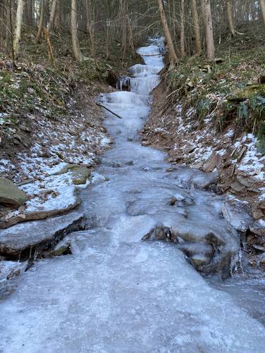 On the icy Double Drainage Falls North - approx. 80-feet tall