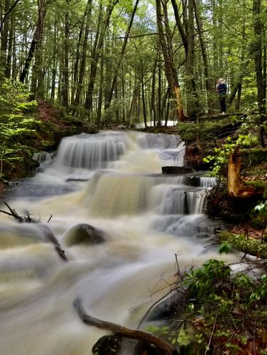 Long exposure portrait view of Lower Dunlop Brook Falls