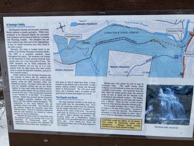 Dutchman Falls and Haystacks Trail map with info