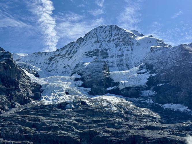 View of Eigergletscher (Eiger Glacier) and Mönch (Monk) Peak
