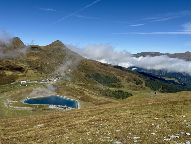 View of Fallbodensee (Fallboden Lake) from the Eiger Walk Trail