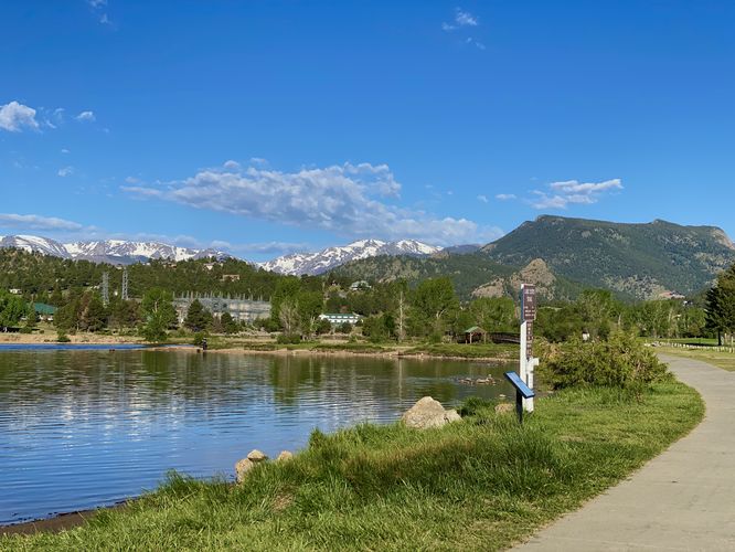 View of Rocky Mountain National Park from the Lake Estes Trail