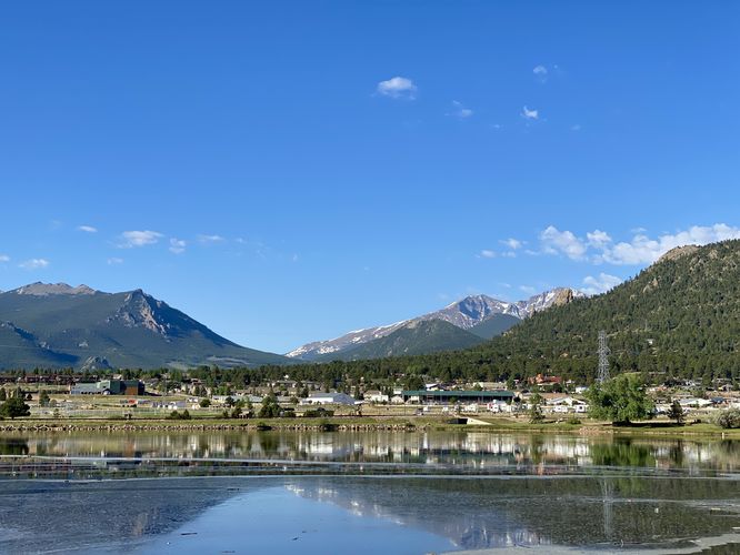 View of Longs Peak and Twin Sisters Mountain from the Lake Estes Trail
