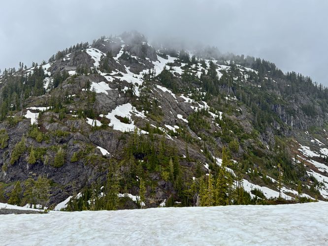 View of a massive waterfall tumbling down Mount Herman