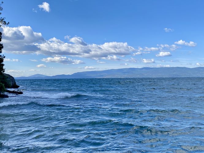 Windy day at Flathead Lake with waves in the water