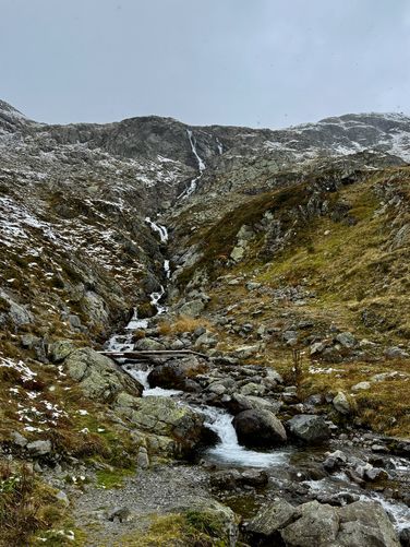 Portrait view of Flüela Pass Falls (Waterfall)