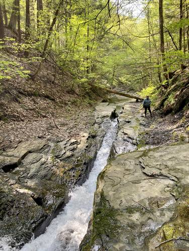 Looking down the flume of Flume Gulley Falls