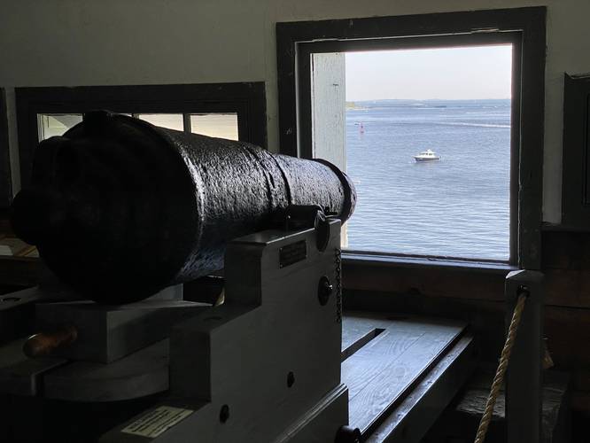 Cannon points out of Fort McClary's Blockhouse