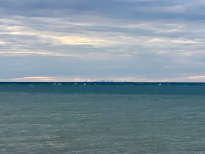 View of Toronto on the horizon of Lake Ontario