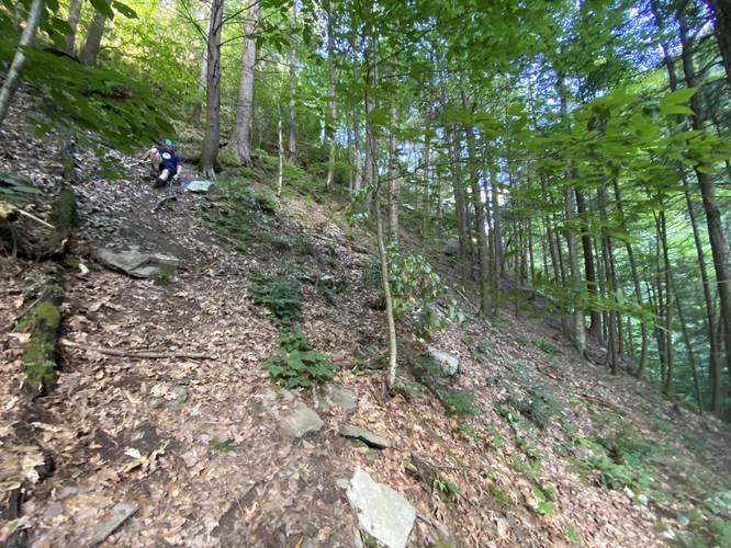 Dustin Reihl descending to Fourmile Run - super steep terrain