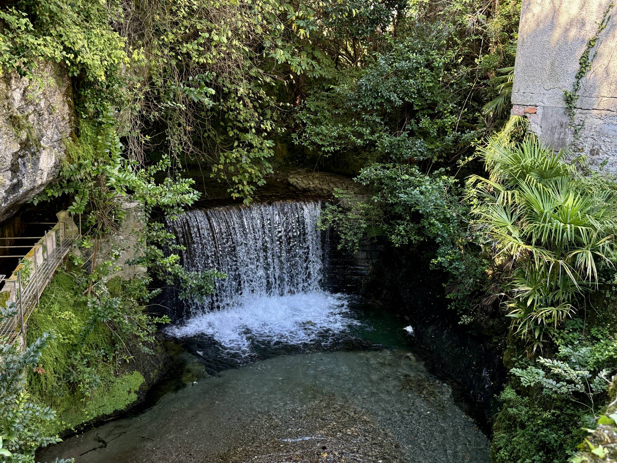 A view of the waterfall in the Val Sanagra River located in Menaggio, Italy along Lake Como.