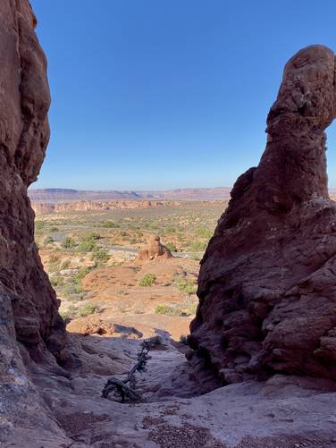 Hike passes through the two large rocks spires