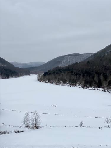 View of George B Stevenson Reservoir from the dam. February 2021
