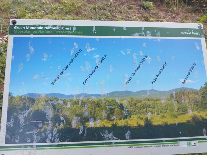 Identification placard of distan Green Mountains