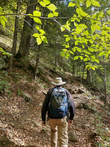 The ascent begins with tricky footing