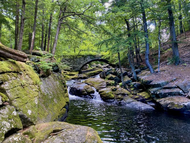 Gleason Falls and scenic stone bridge
