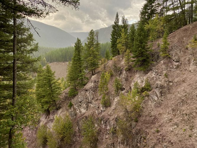 View of the steep rocky terrain at the Goat Lick Overlook