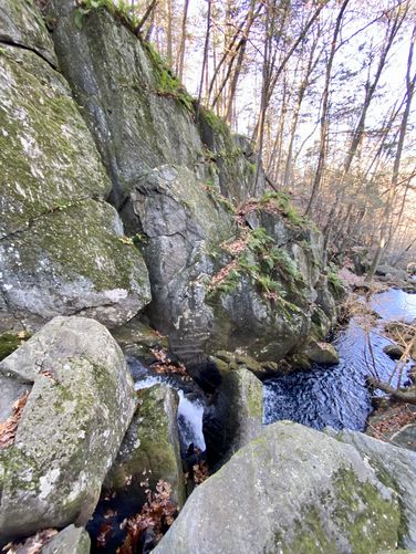 Top of the bottom tier of Goldmine Brook Falls, approx. 10-feet tall