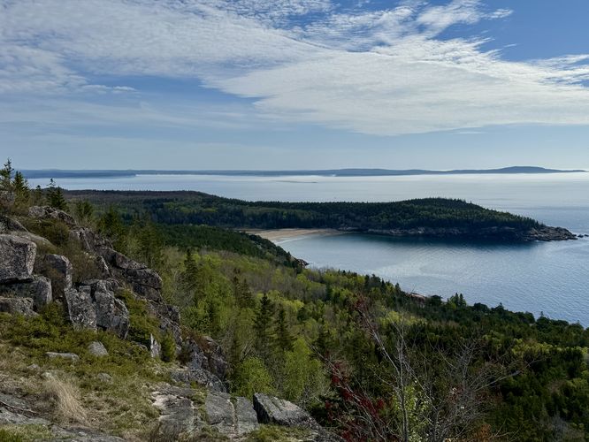 More views of Sand Beach, Great Head, and distant mountains across Frenchman Bay