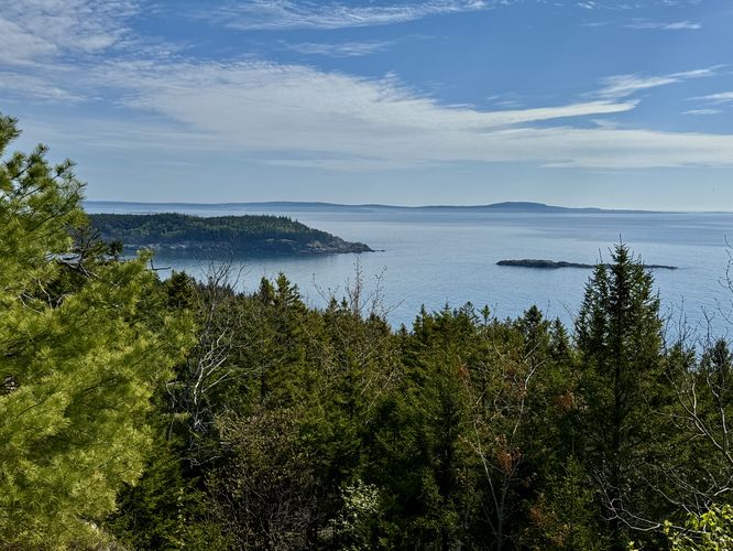 Southern view of Great Head and distant mountains from the Gorham Mtn Trail
