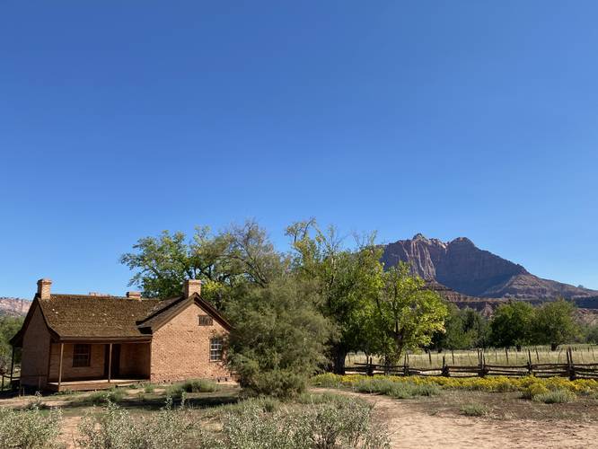 View of the Zion mountains behind the John and Ellen Wood homestead