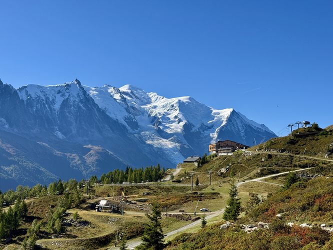 View of Mont Blanc and La Flégère in the foreground