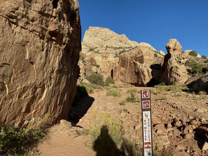 Hike own the steep grade to reach the wash (watch for the metal retaining material)