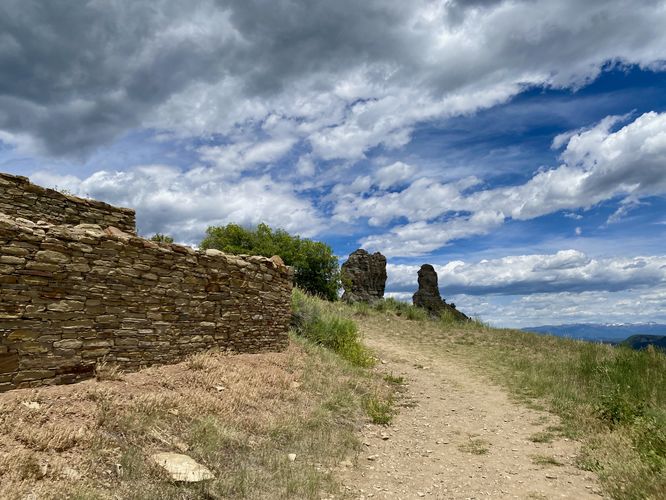 View of Chimney Rock and the ancient Puebloan architecture